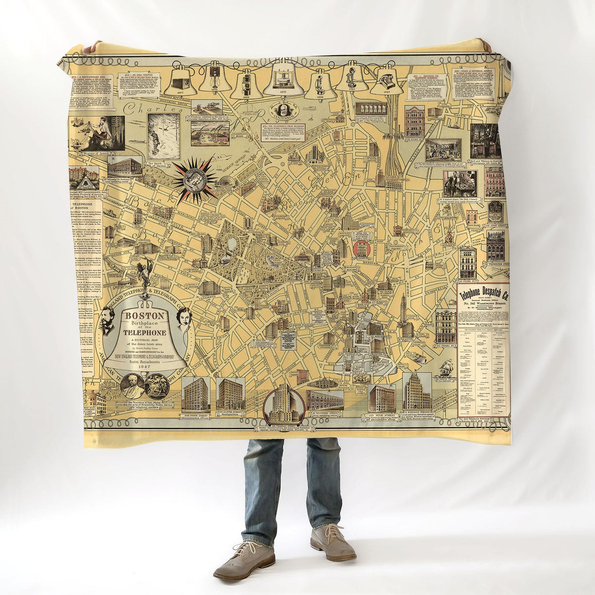 Boston, MA Telephone Birthplace Pictorial Map c. 1947 Blanket - Maritime Tribes USABlanket
