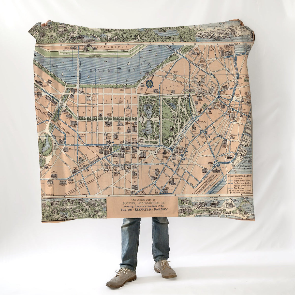 Boston, MA Vintage Pictorial Map Blanket - Maritime Tribes USABlanket