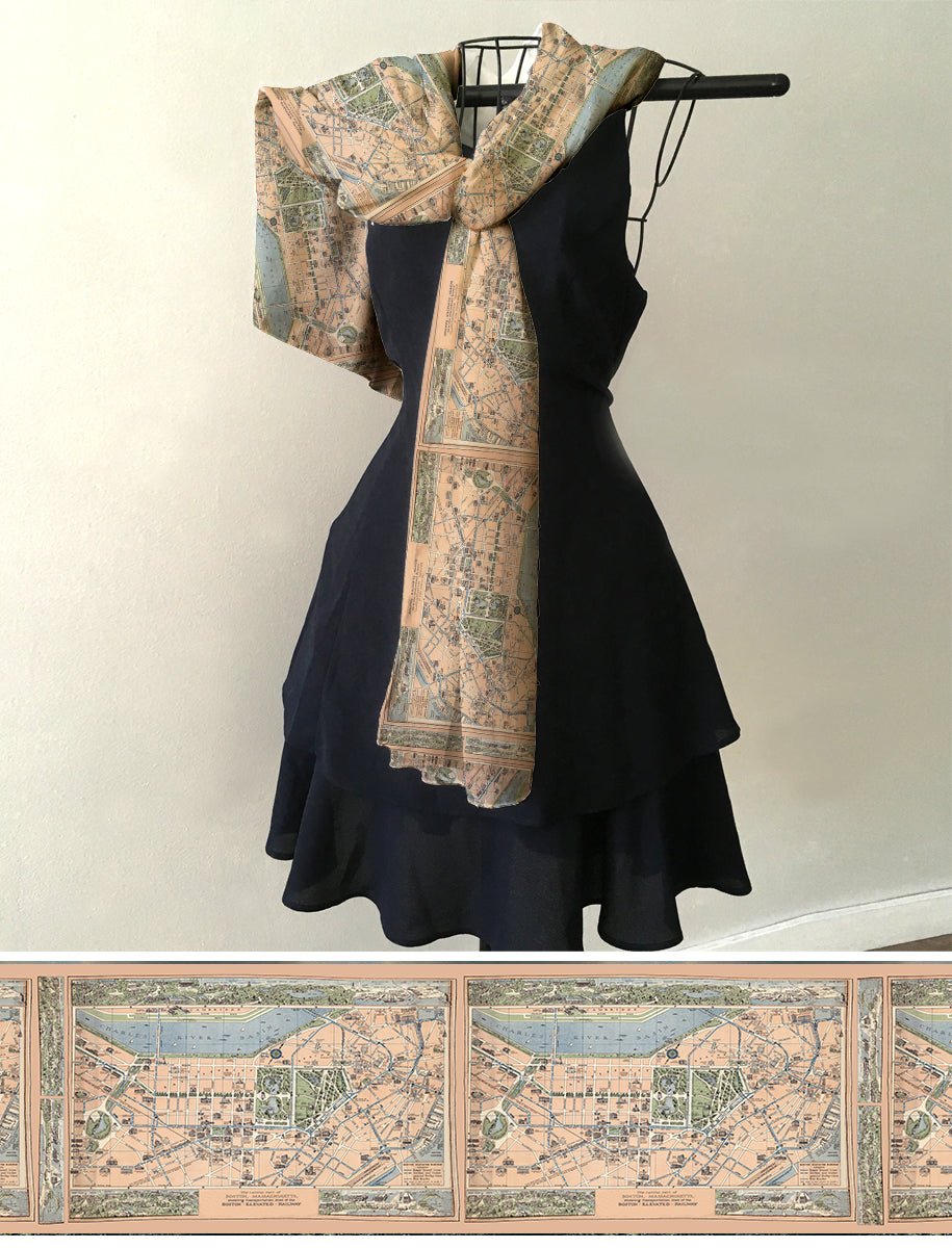 Boston, MA Vintage Pictorial Map Scarf - Maritime Tribes USAScarf
