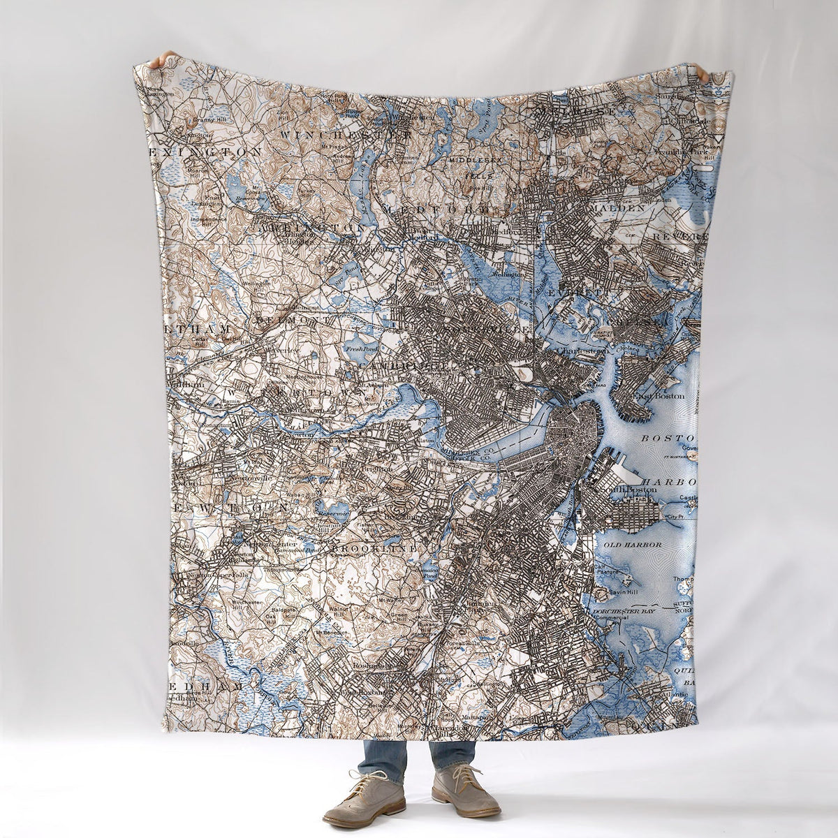 Boston Vintage Blues Antique Map Blanket - Maritime Tribes USABlanket