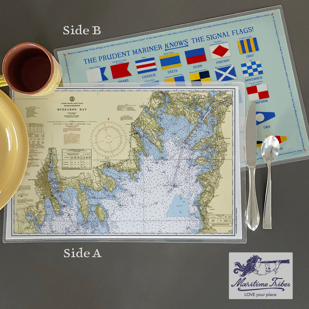 Buzzards Bay Zoomed In Vintage Chart Placemat - Maritime Tribes USALaminated Placemat