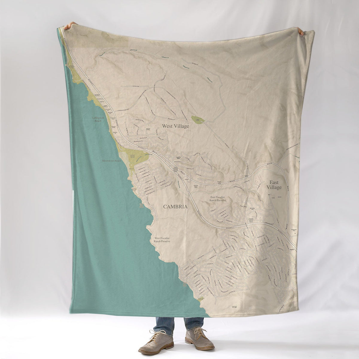 Cambria CA Sea Glass Town Map Blanket - Maritime Tribes USABlanket