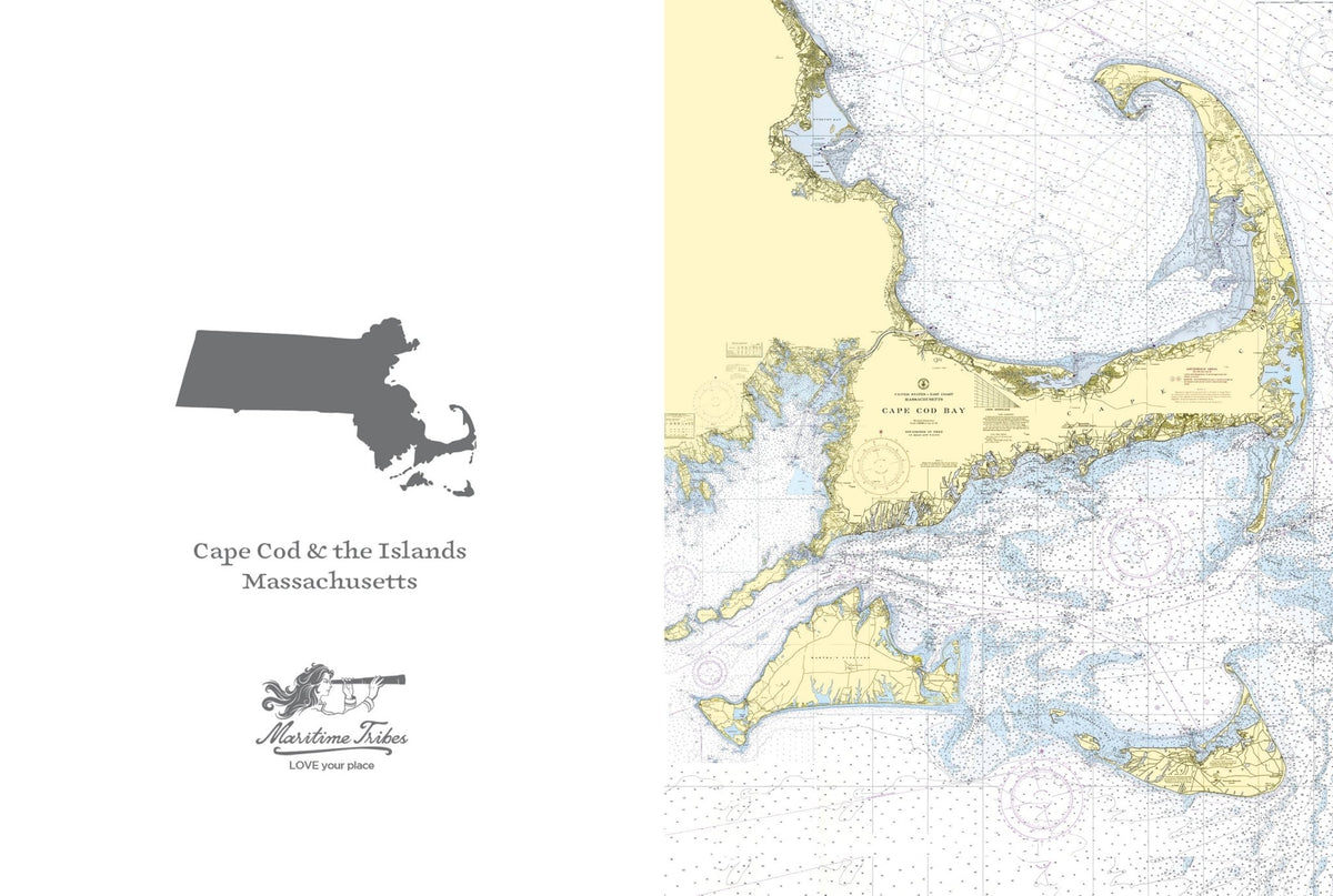 Cape Cod &amp; The Islands, MA Chart Notecard, Pack of 24 Notecards - Maritime Tribes USANotecard