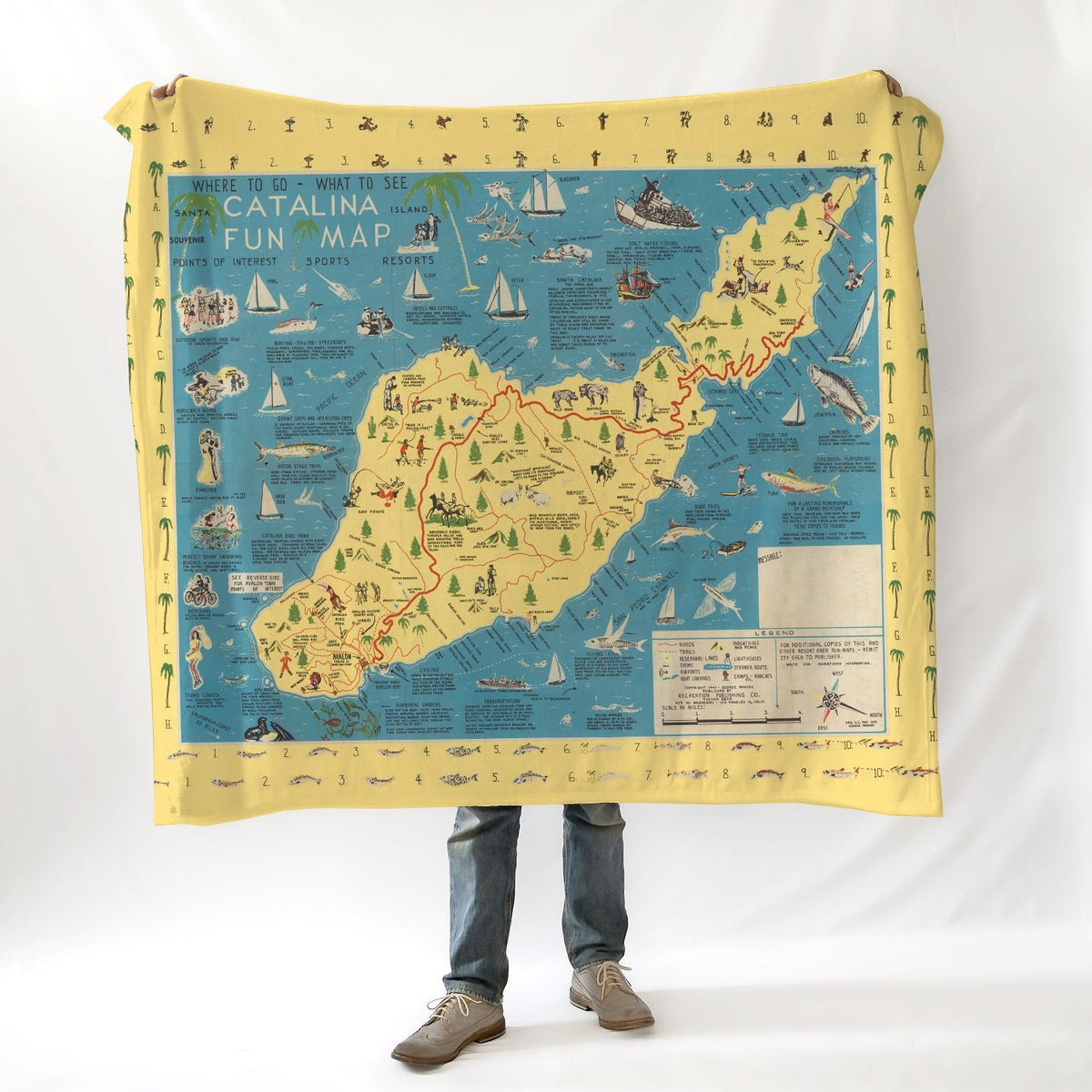 Catalina Island Vintage Fun Tourist Map Blanket - Maritime Tribes USABlanket