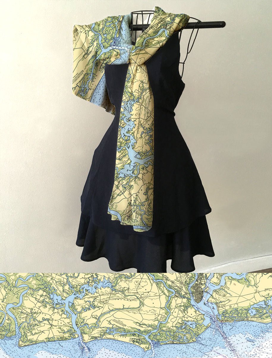 Charleston, SC Nautical Chart Scarf - Maritime Tribes USAScarf