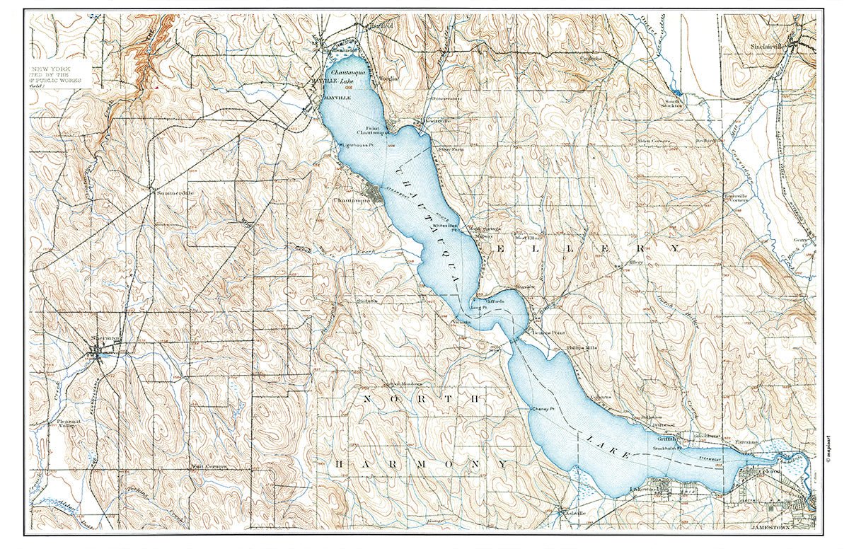 Chautauqua Lake, New York Topographical Map Placemat - Maritime Tribes USALaminated Placemat