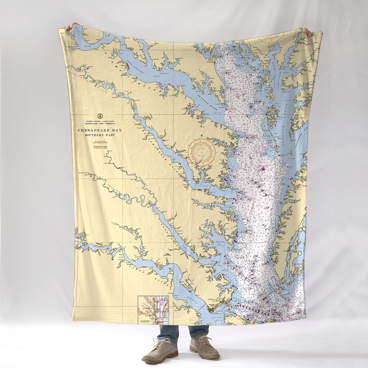 Chesapeake Bay - Southern Part - Nautical Chart Blanket - Maritime Tribes USABlanket