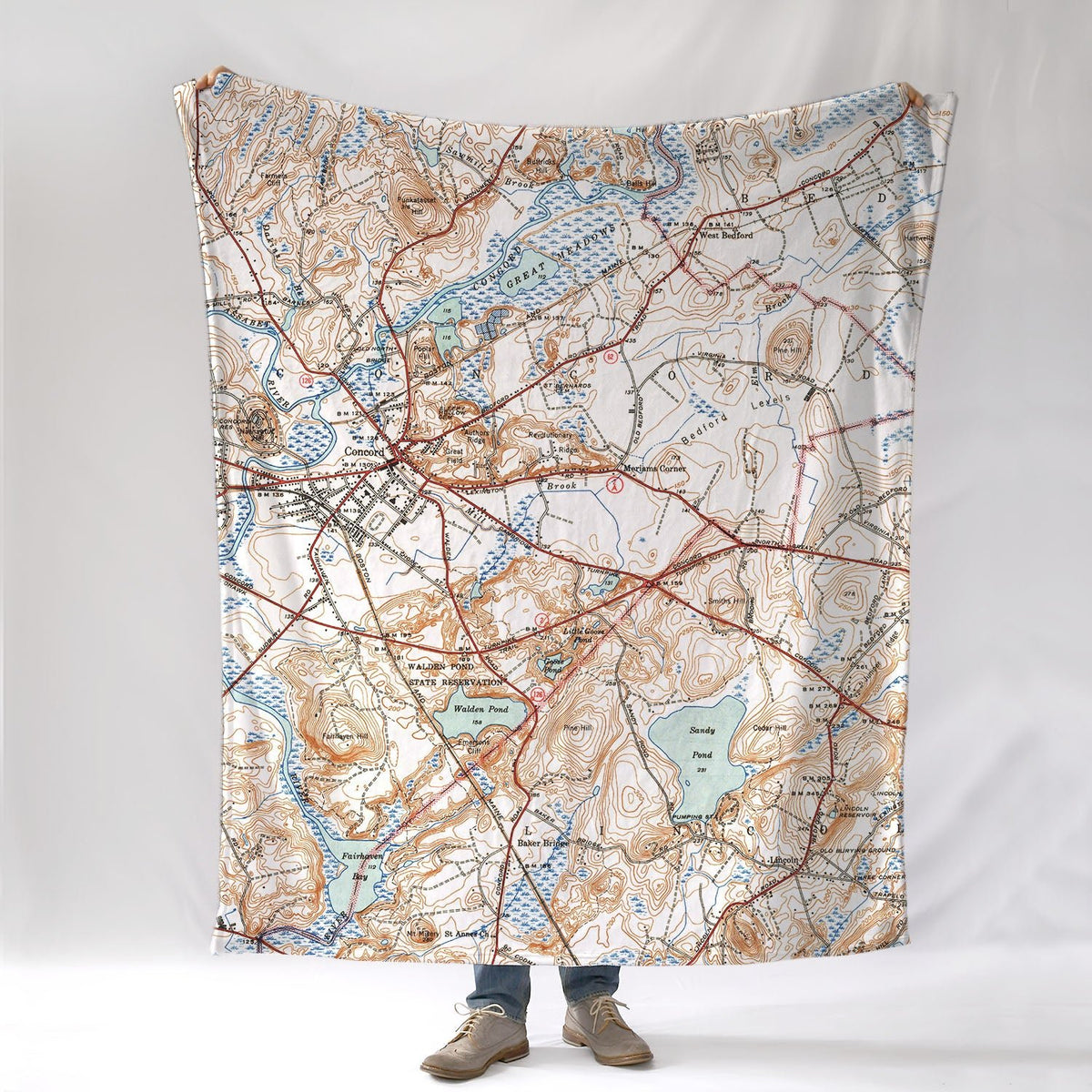 Concord, Walden Pond MA Vintage Map Blanket - Maritime Tribes USABlanket