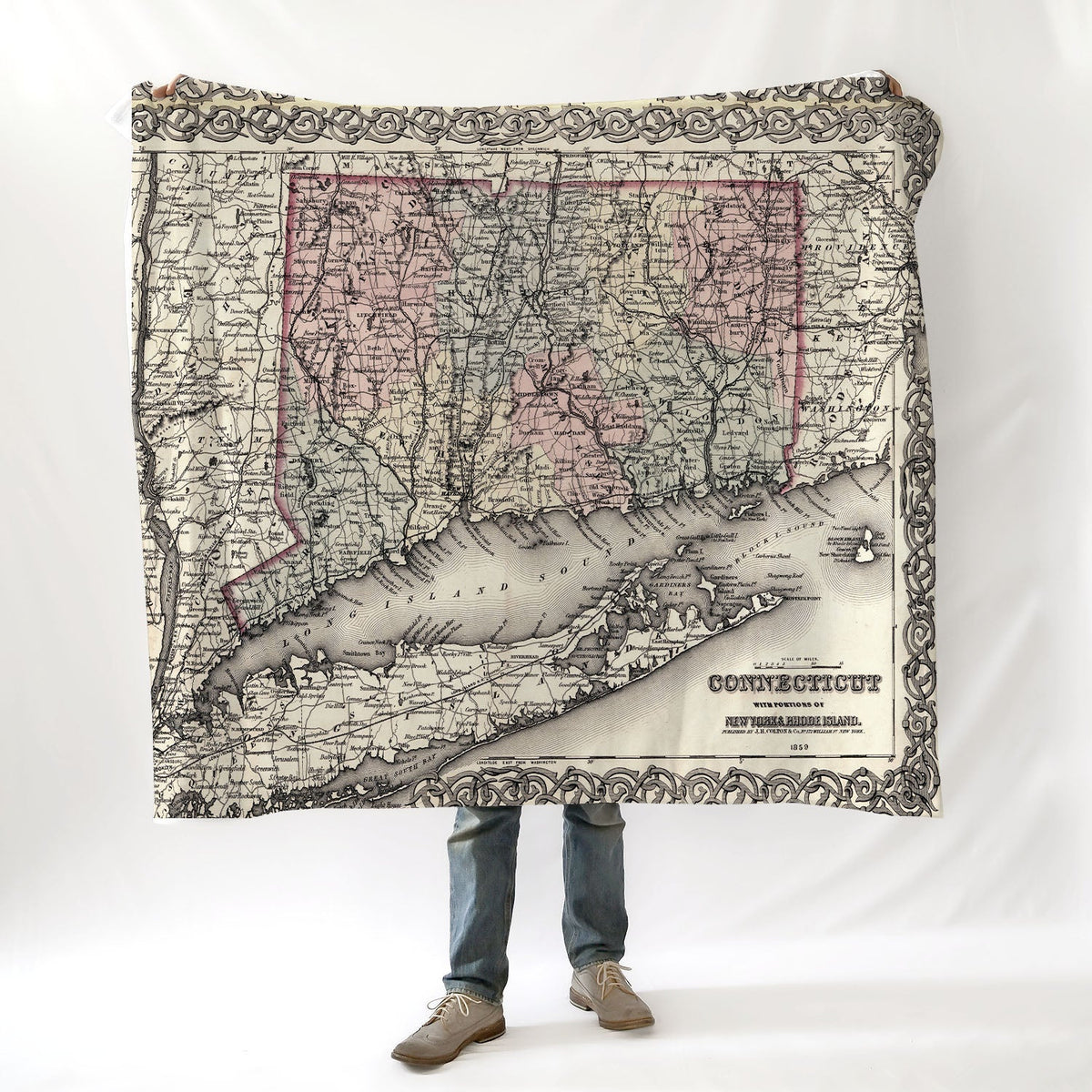 Connecticut Coast with Long Island, Vintage map 1859 Blanket - Maritime Tribes USABlanket