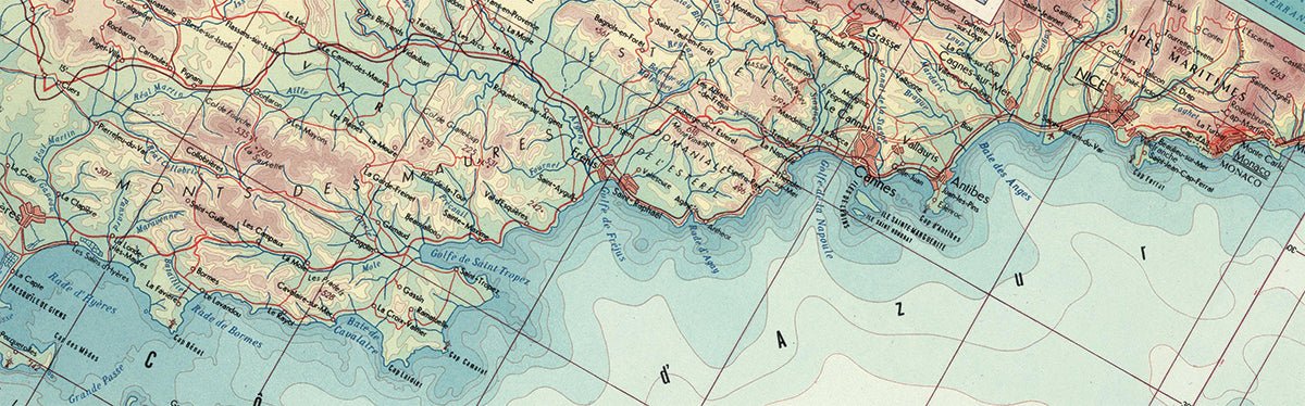 Côte d'Azur, (South of France a.k.a. French Riviera) Map Scarf - Maritime Tribes USAScarf