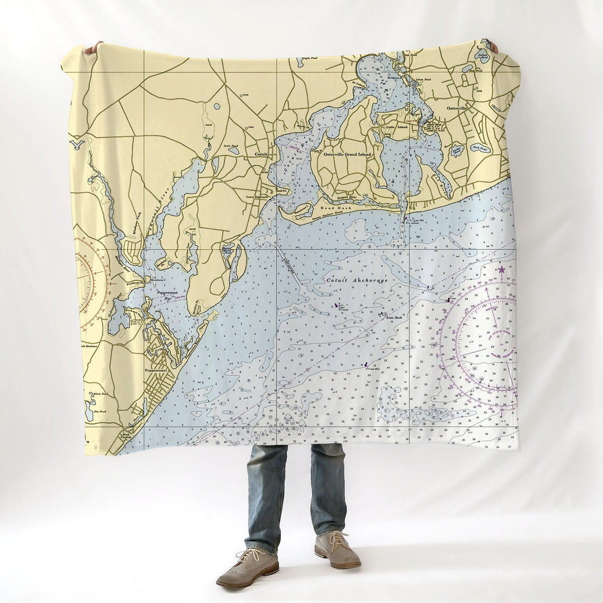 Cotuit - Santuit, MA Vintage Nautical Chart Blanket - Maritime Tribes USABlanket