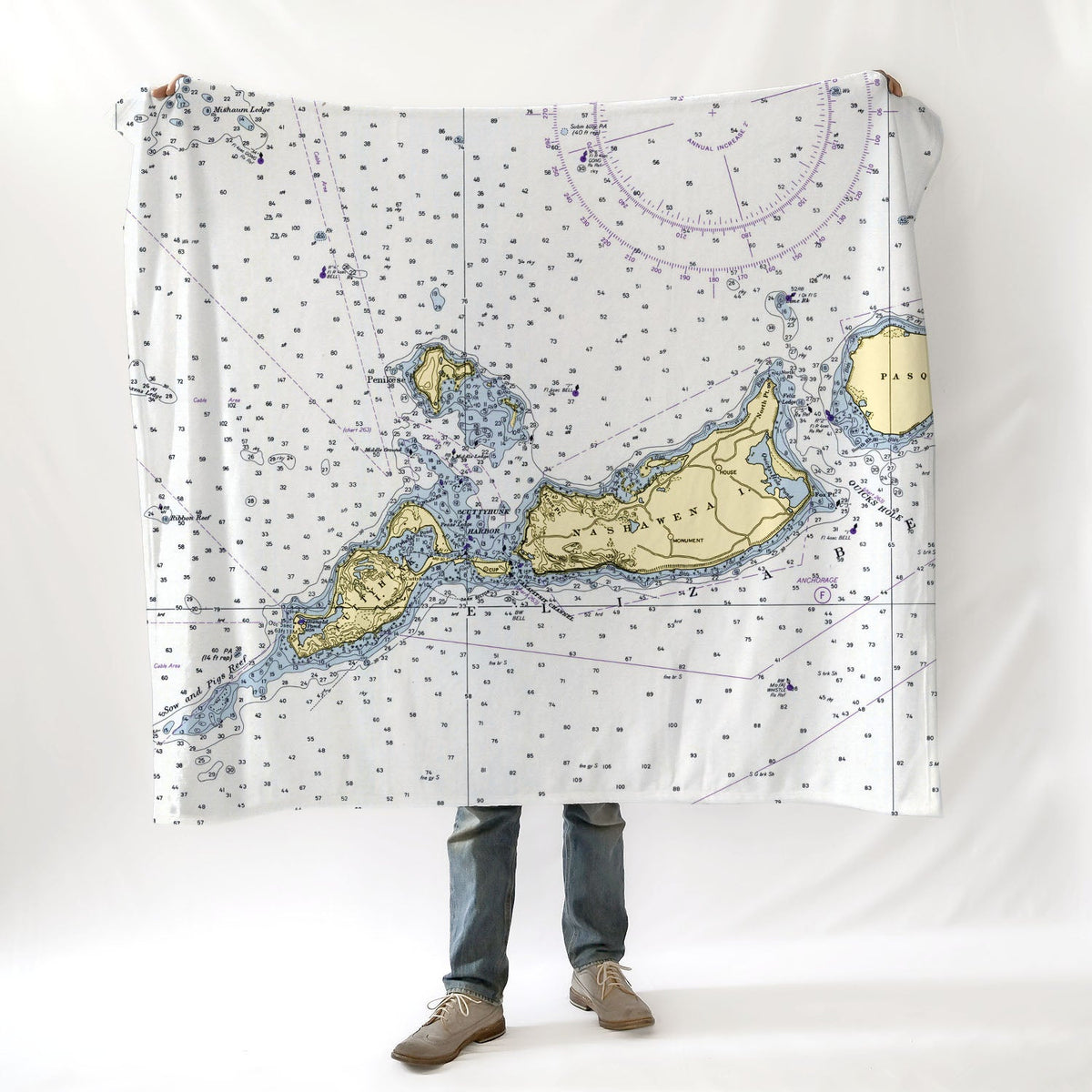 Cuttyhunk Island, MA Vintage Nautical Chart Blanket - Maritime Tribes USABlanket