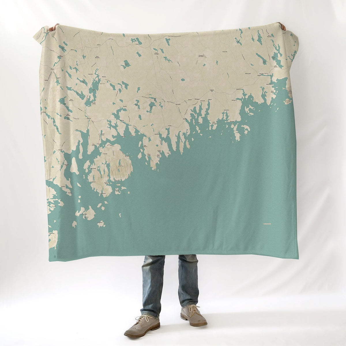 Down East Coast of Maine, Sea Glass Map Blanket - Maritime Tribes USABlanket