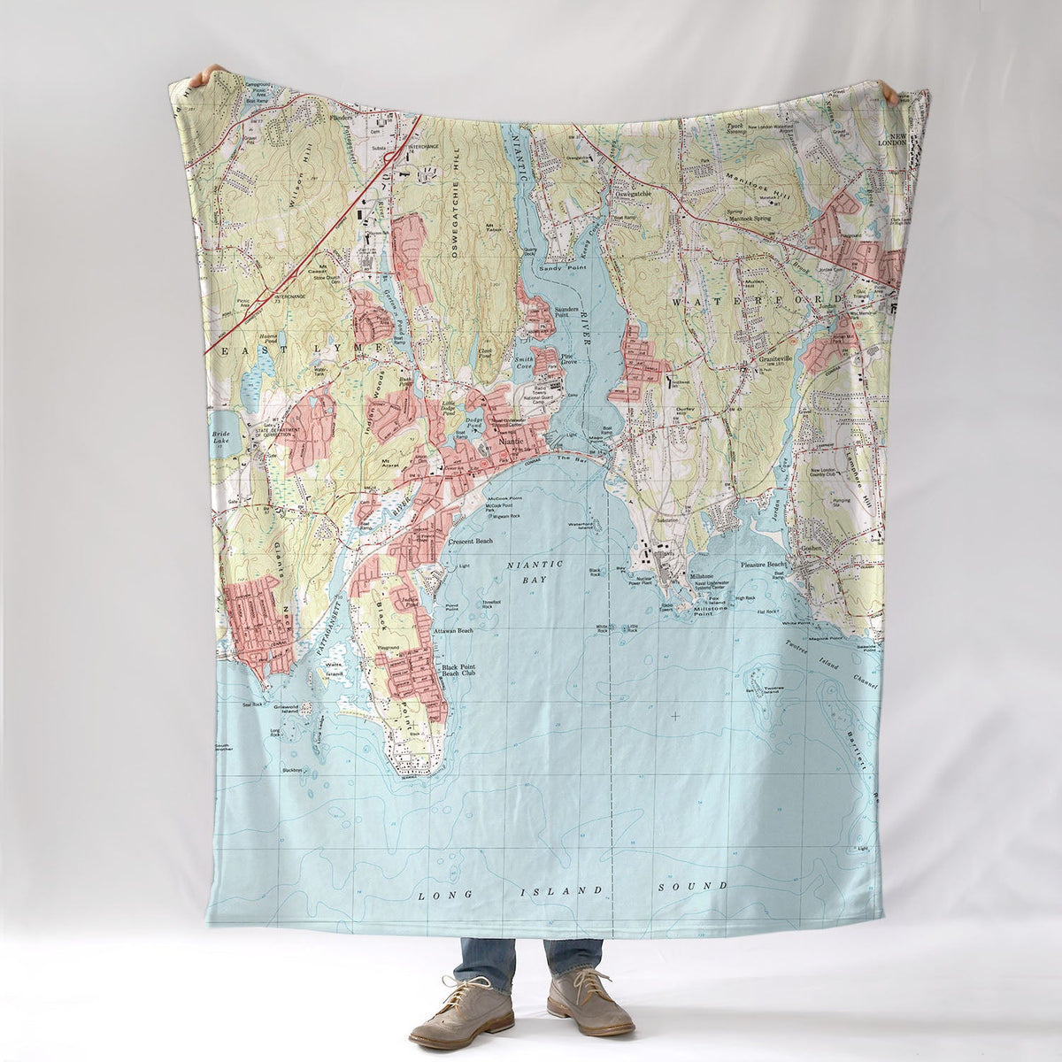 East Lyme, CT Vintage Topo Map Blanket - Maritime Tribes USABlanket