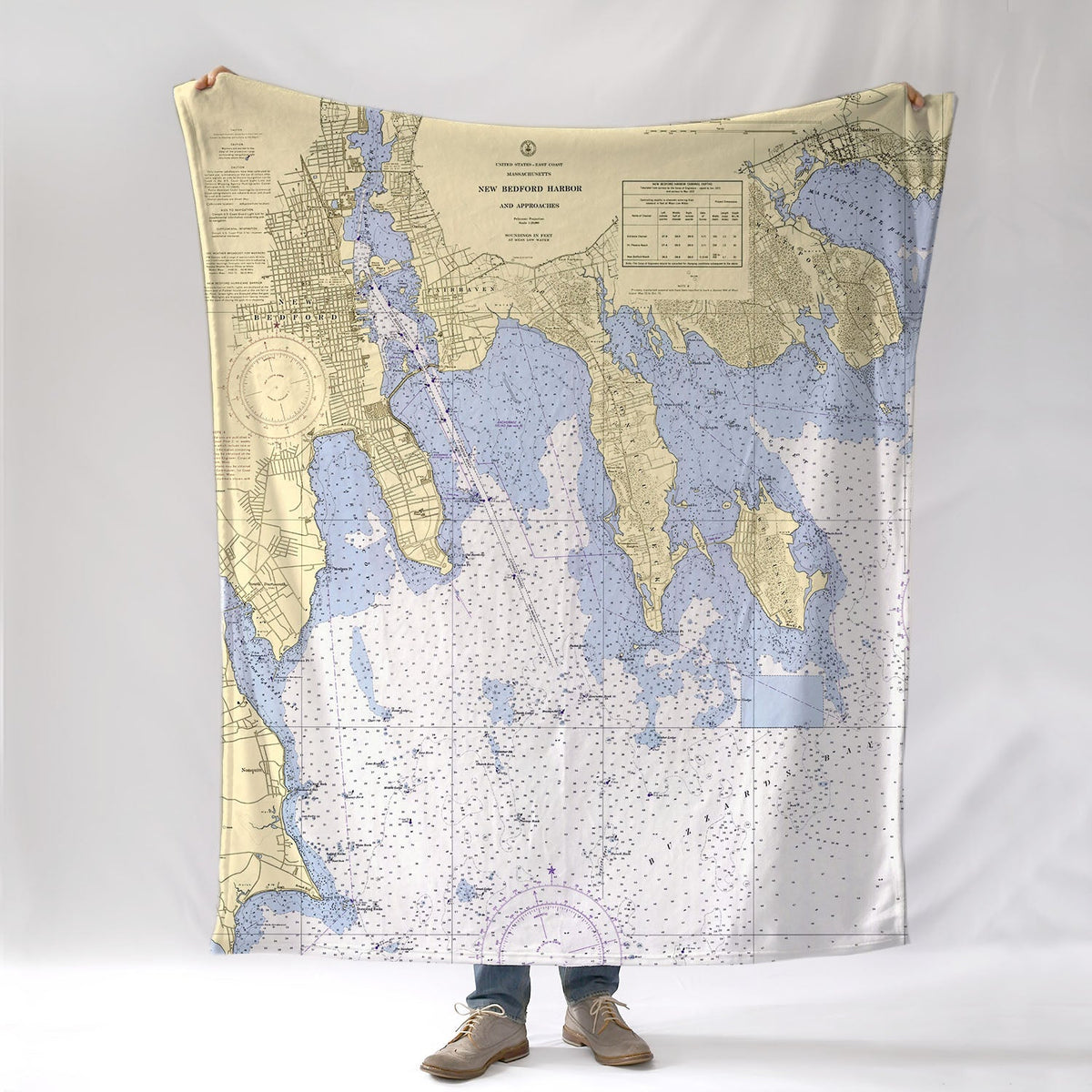 Fairhaven & New Bedford MA Vintage Nautical Chart Blanket - Maritime Tribes USABlanket