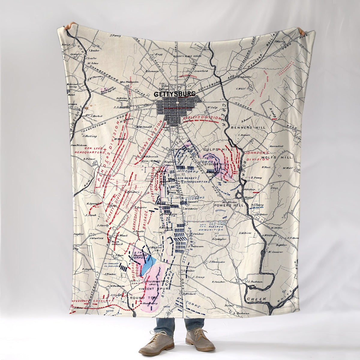 Gettysburg PA Battlefield Map Vintage Blanket - Maritime Tribes USABlanket