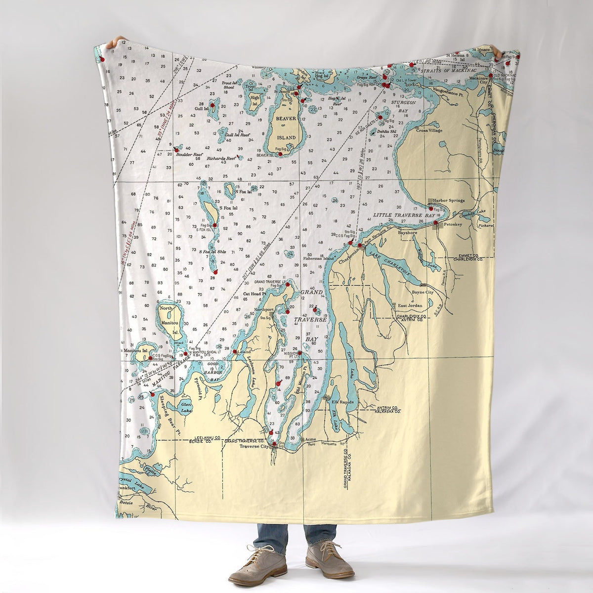 Grand Traverse Bay, MI Nautical Chart Blanket - Maritime Tribes USABlanket