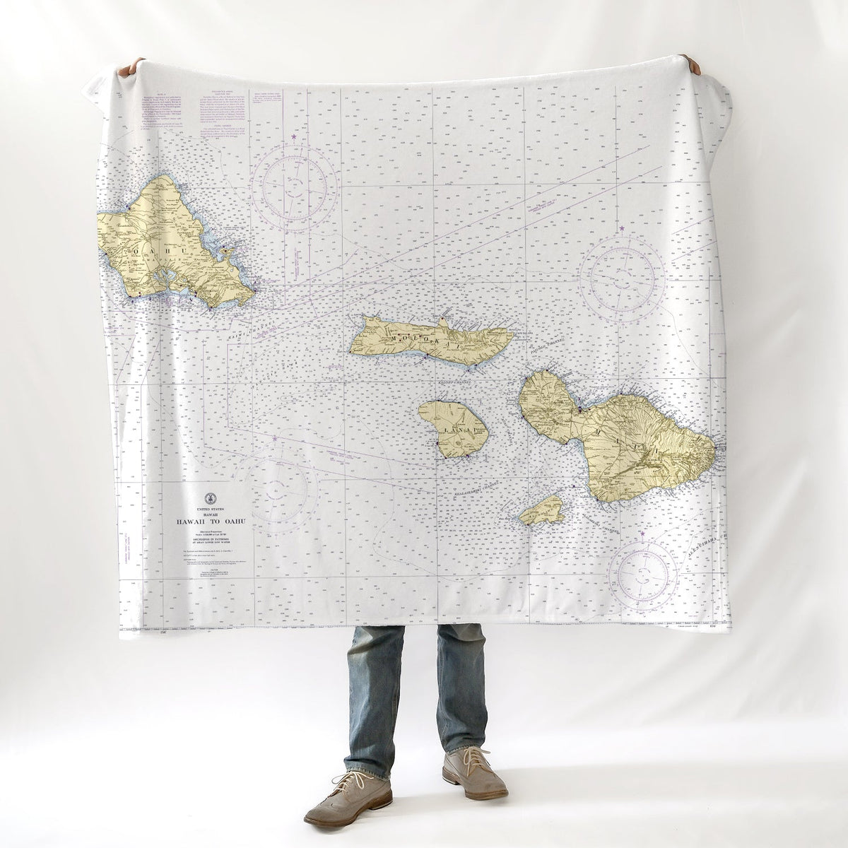 Hawaiian Islands - Oahu to Maui, HI Nautical Chart Blanket - Maritime Tribes USABlanket