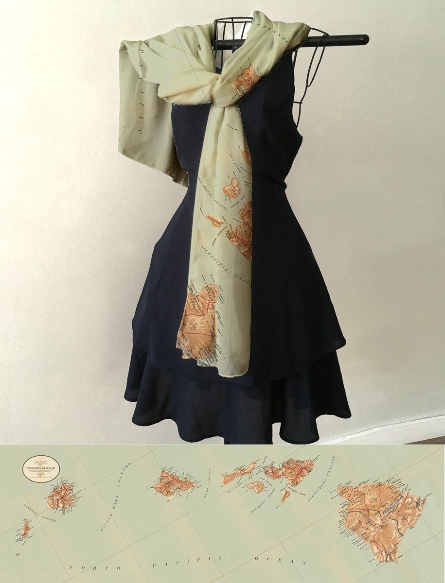 Hawaiian Islands Vintage Map Scarf - Maritime Tribes USAScarf