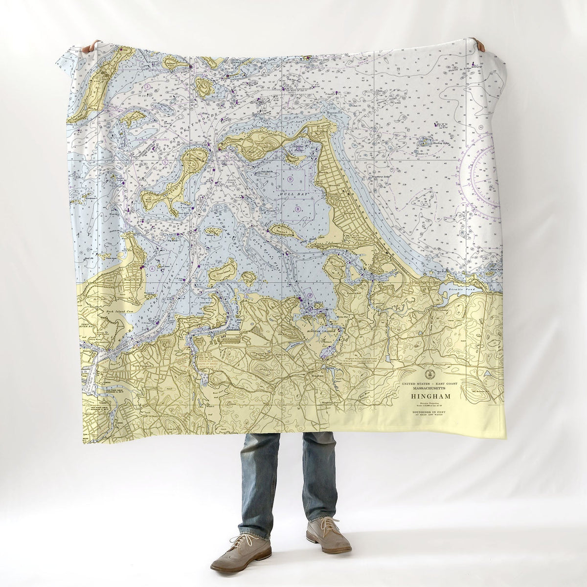 Hingham Harbor, Hull, MA.Vintage Nautical Chart Blanket - Maritime Tribes USABlanket