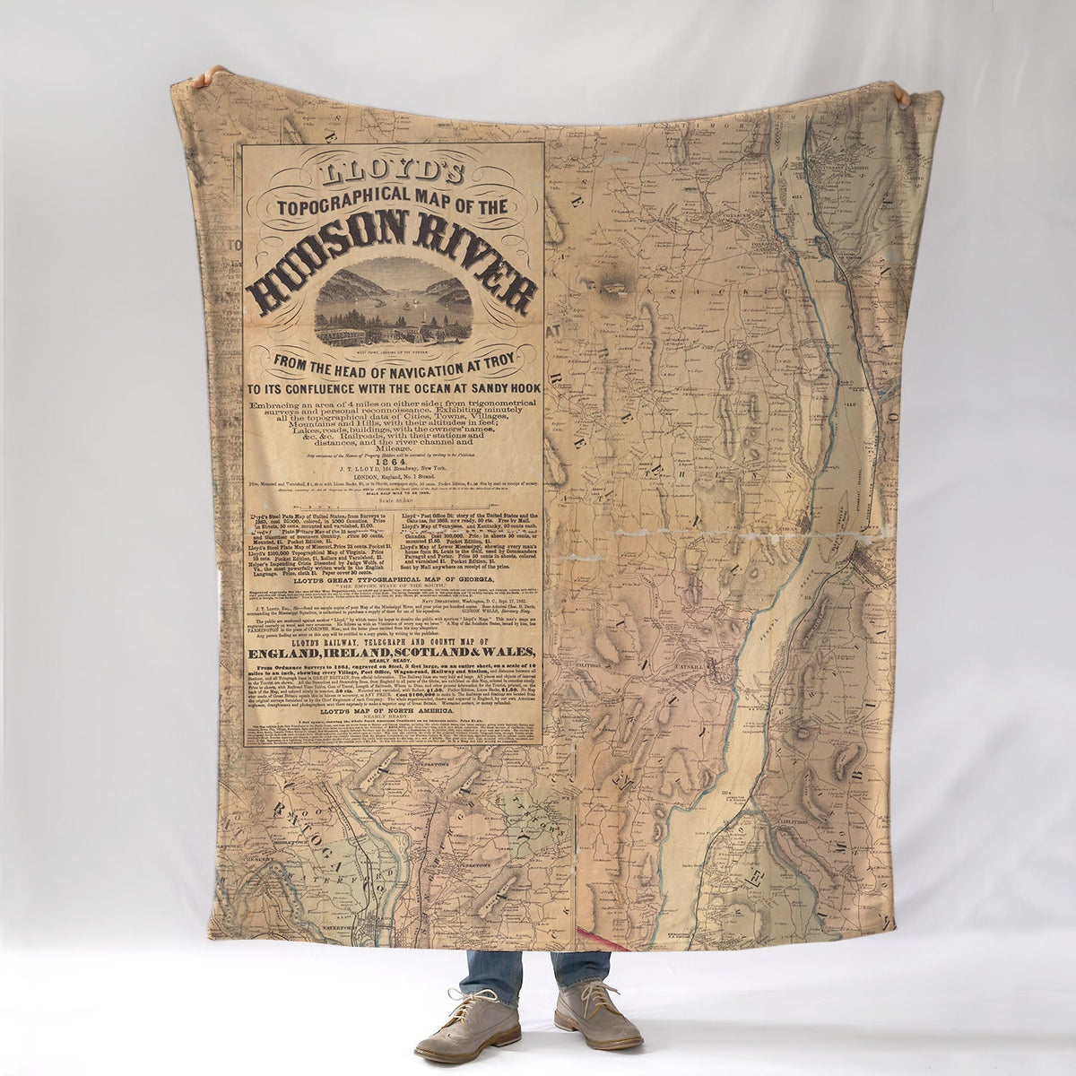 Hudson River 1864 Antique Map Blanket - Maritime Tribes USABlanket