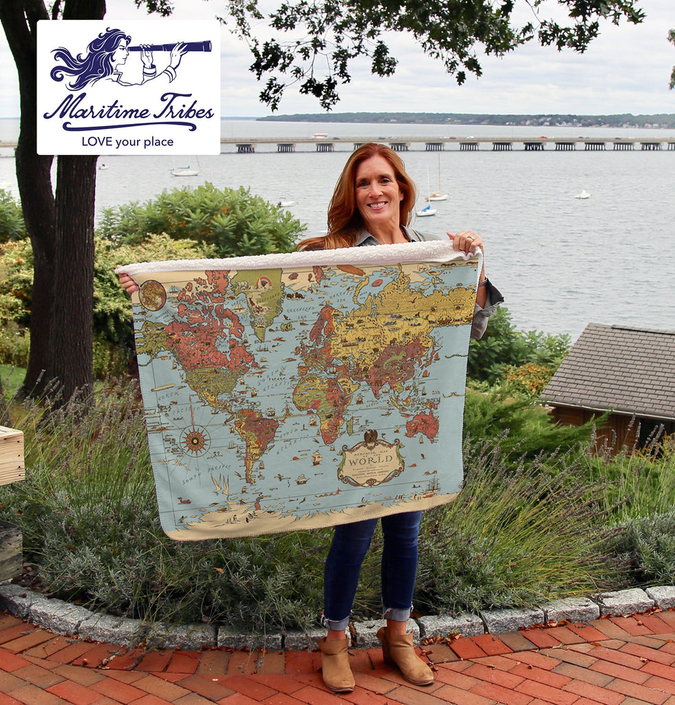 Illustrated World Map Baby Blanket - by Ernest Dudley Chase - Super Soft - Maritime Tribes USABlanket