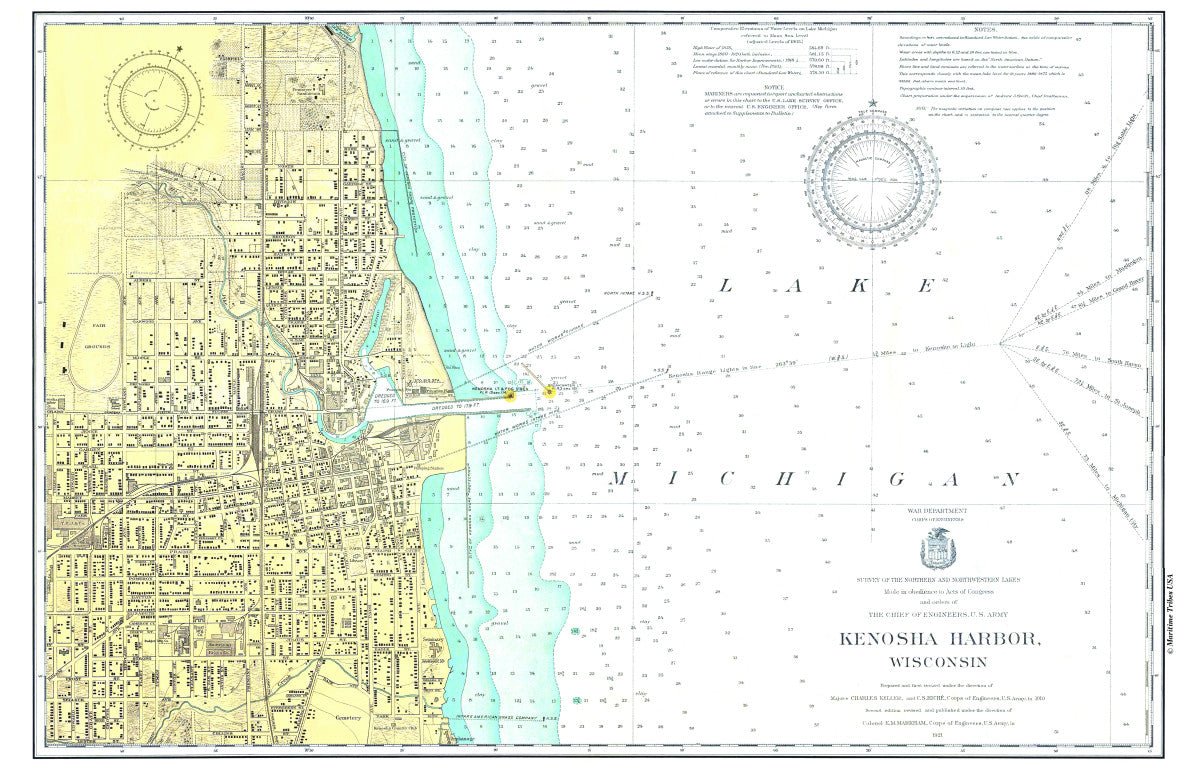 Kenosha, Wisconsin Vintage 1921 Chart Placemat - Maritime Tribes USALaminated Placemat
