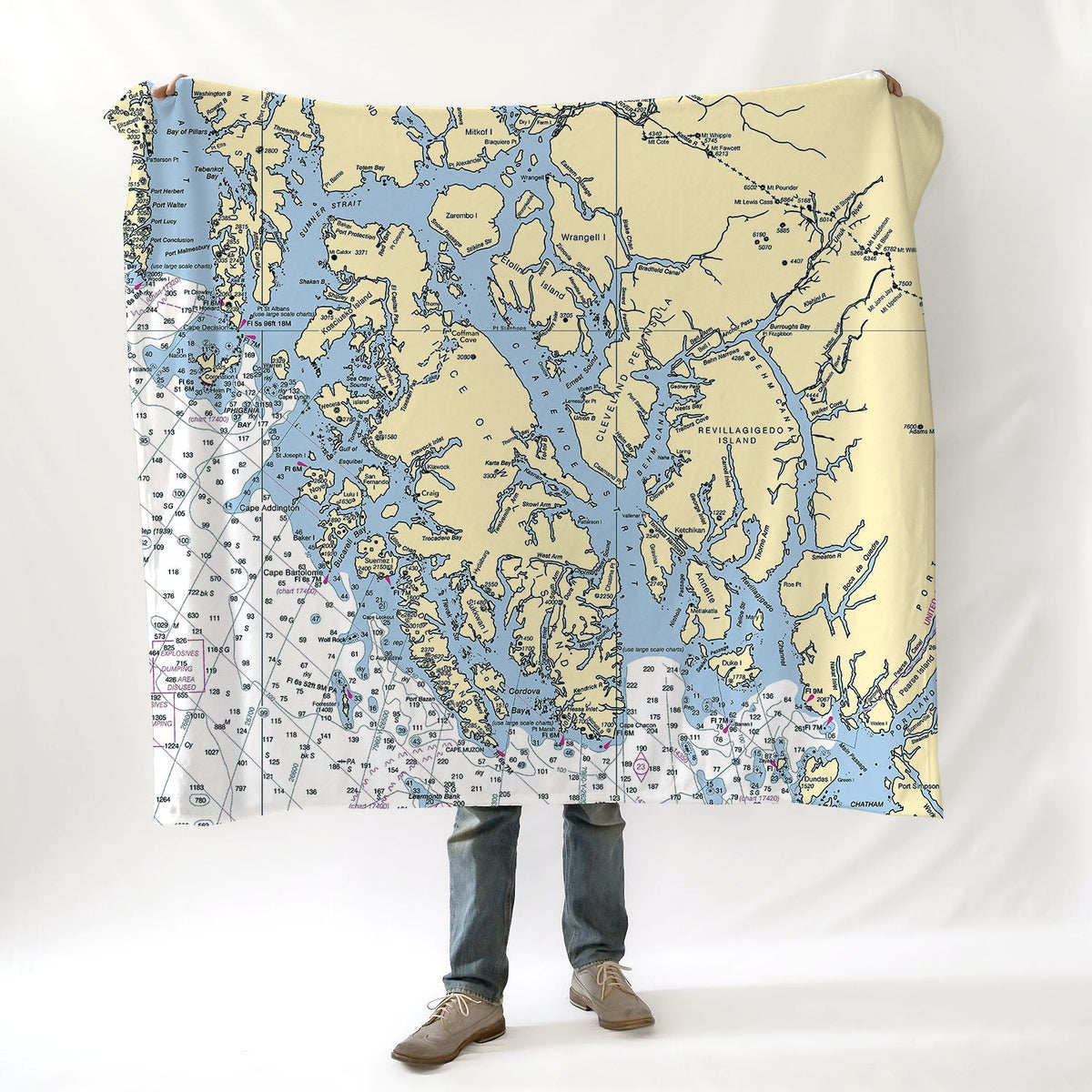 Ketchikan with Prince of Wales Island, AK Nautical Chart Blanket - Maritime Tribes USABlanket