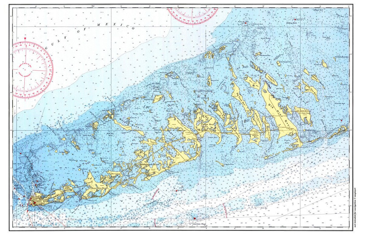 Key West to Big Pine Key, Florida Chart Placemat - Maritime Tribes USALaminated Placemat