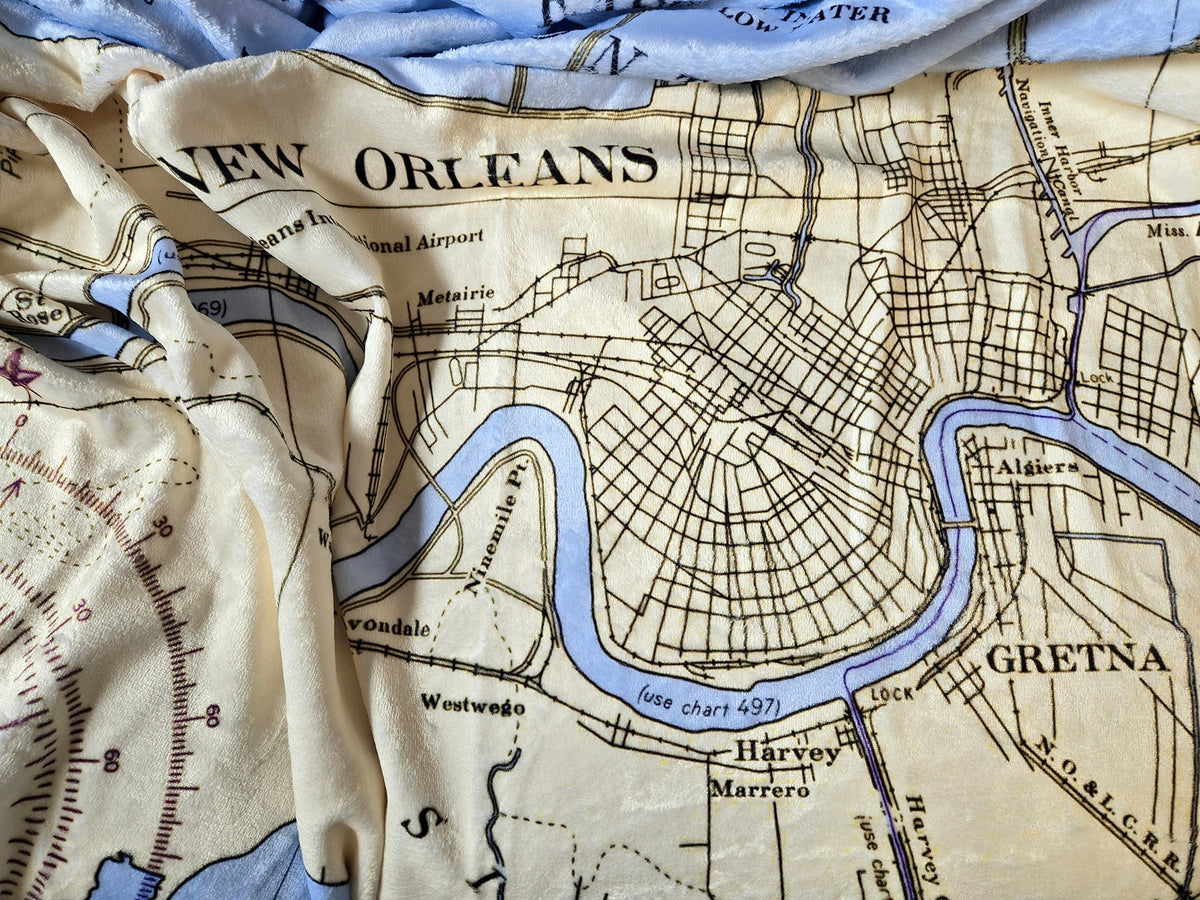 Lake Pontchartrain, New Orleans LA Nautical Chart Blanket - Maritime Tribes USABlanket