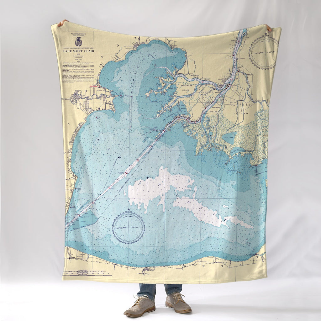 Lake St. Clair, MI. Nautical Chart Blanket - Maritime Tribes USABlanket