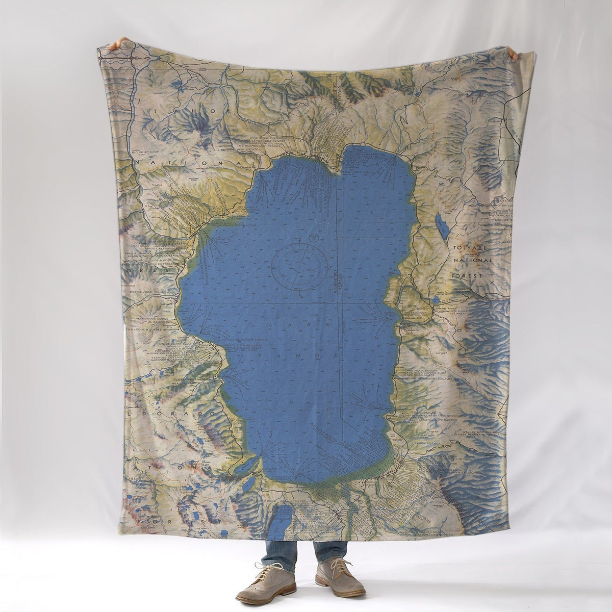 Lake Tahoe, CA - Vintage Map Blanket - Maritime Tribes USABlanket