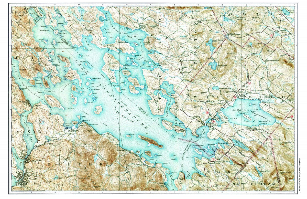 Lake Winnipesaukee, New Hampshire Vintage Topographical Chart Placemat - Maritime Tribes USALaminated Placemat