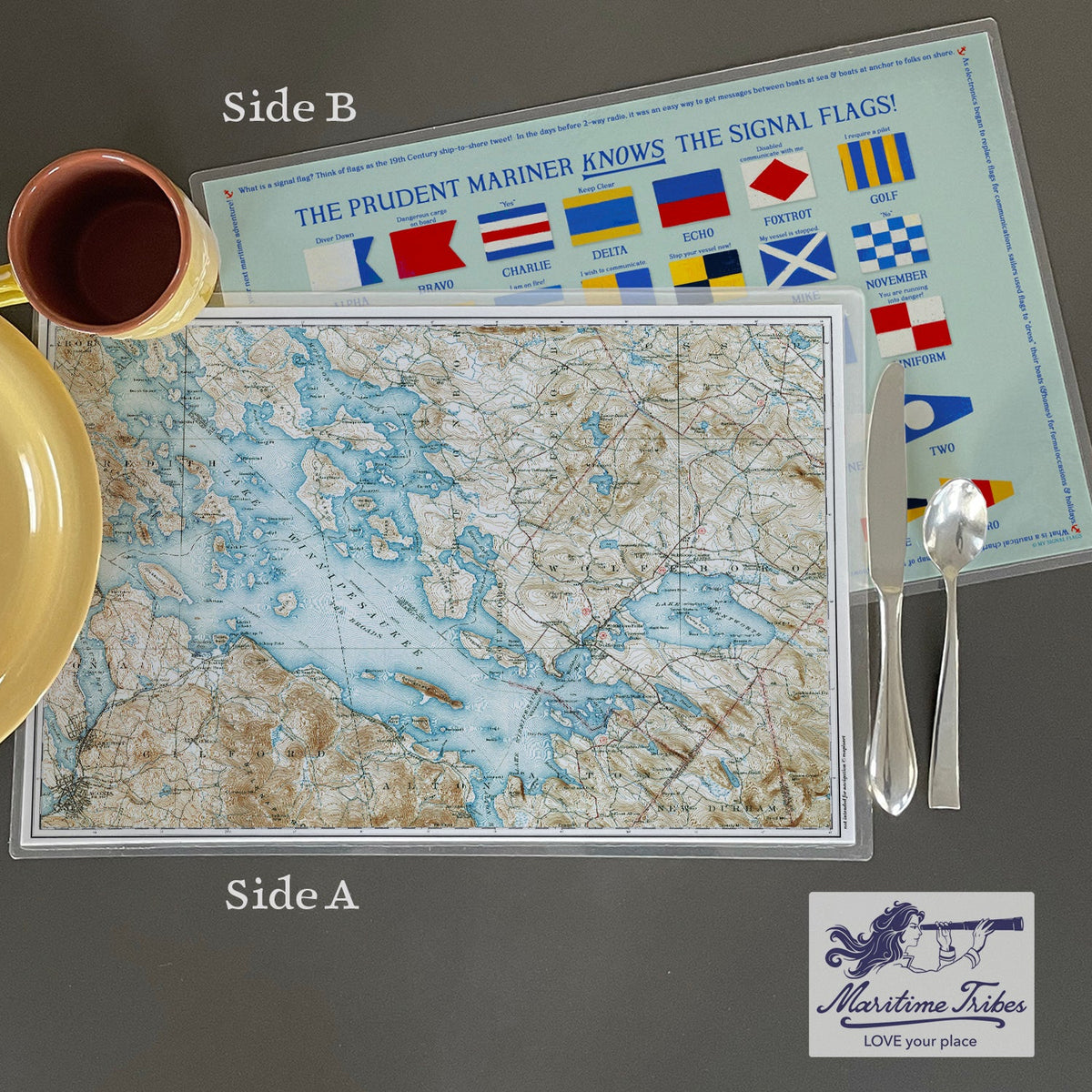 Lake Winnipesaukee, New Hampshire Vintage Topographical Chart Placemat - Maritime Tribes USALaminated Placemat
