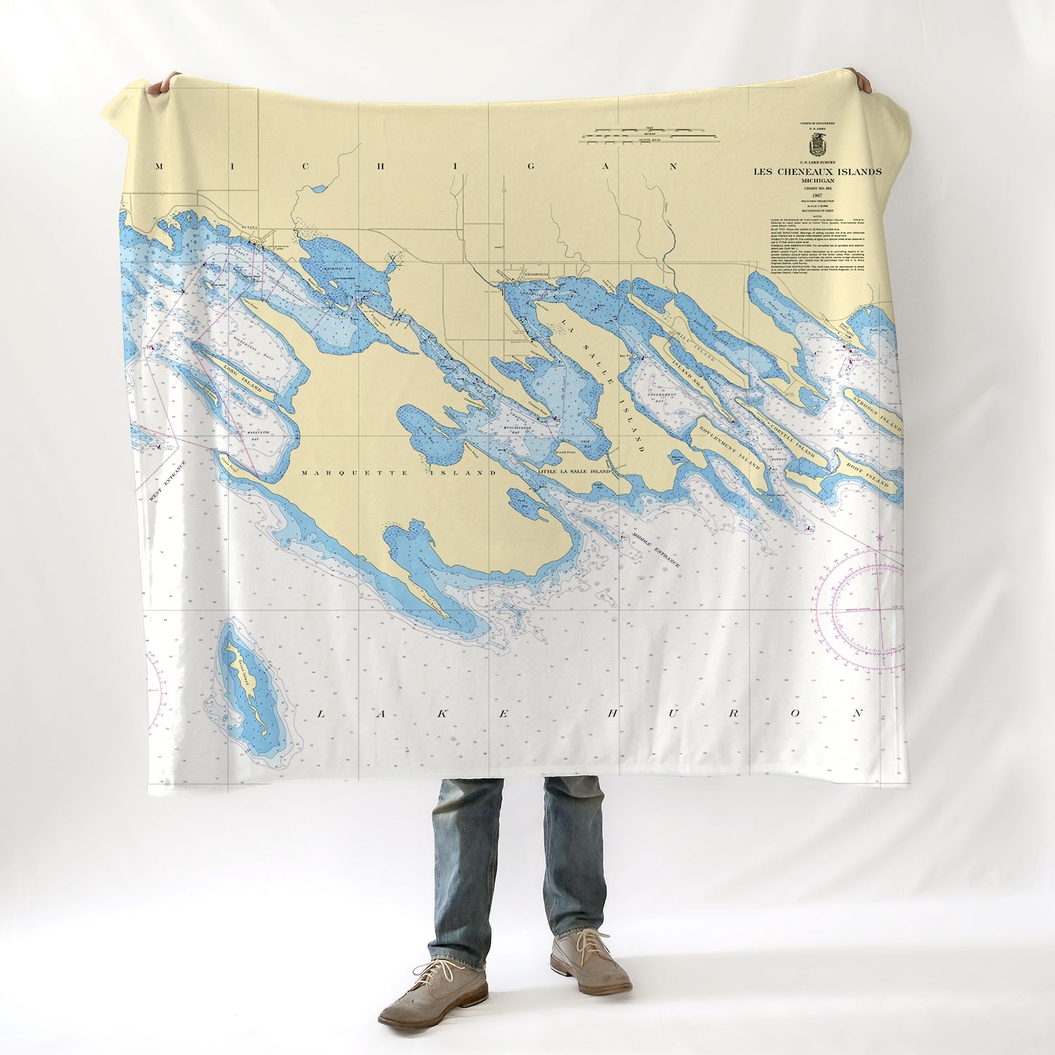 Les Cheneaux, MI.Nautical Chart Blanket - Maritime Tribes USABlanket