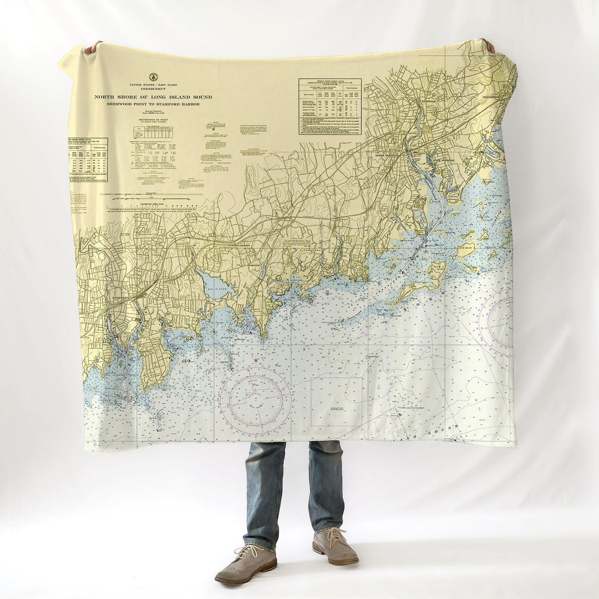 Long Island Sound West, Sherwood to Stamford Nautical Chart Blanket - Maritime Tribes USABlanket