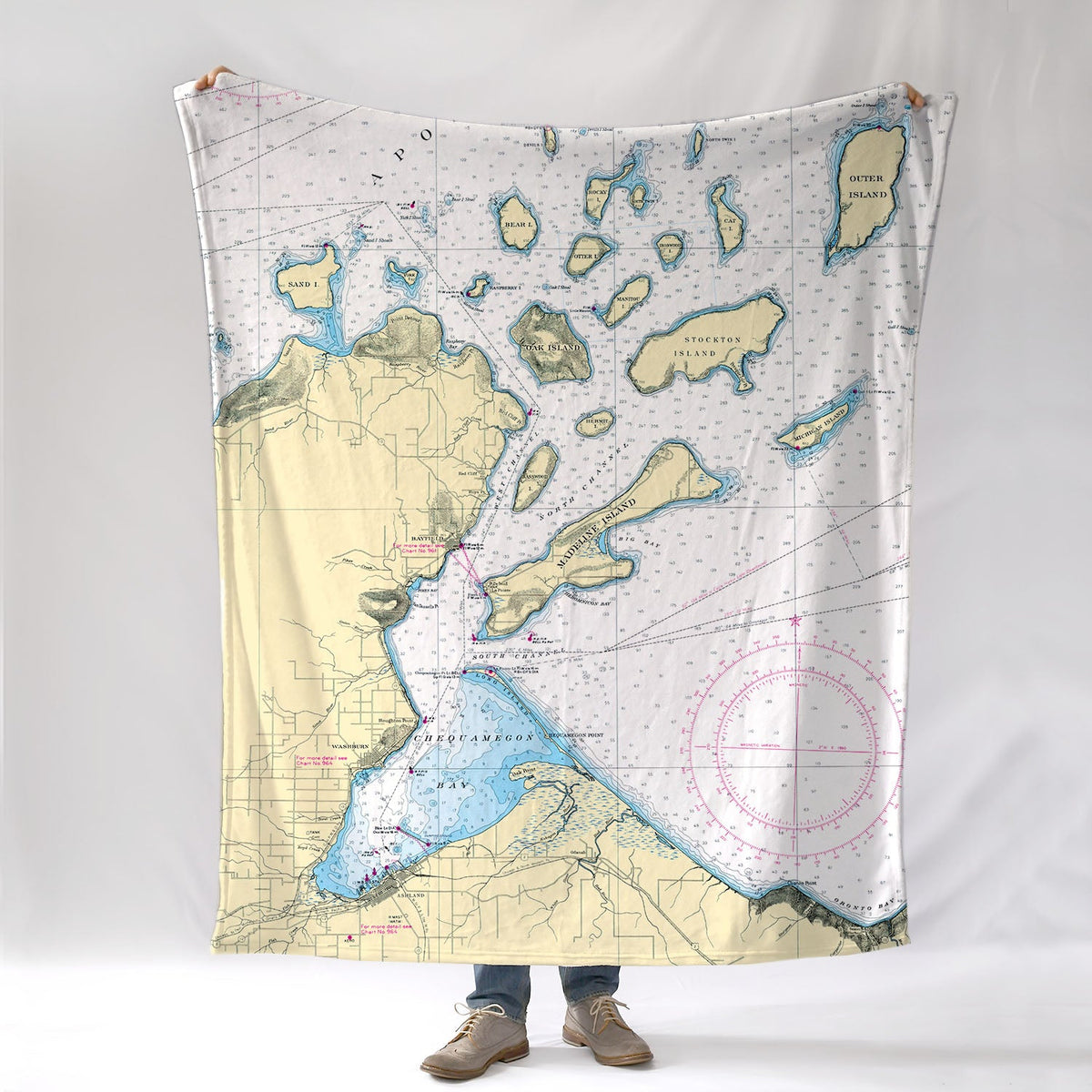 Madeline Island , WI Lake Superior Nautical chart Blanket - Maritime Tribes USABlanket