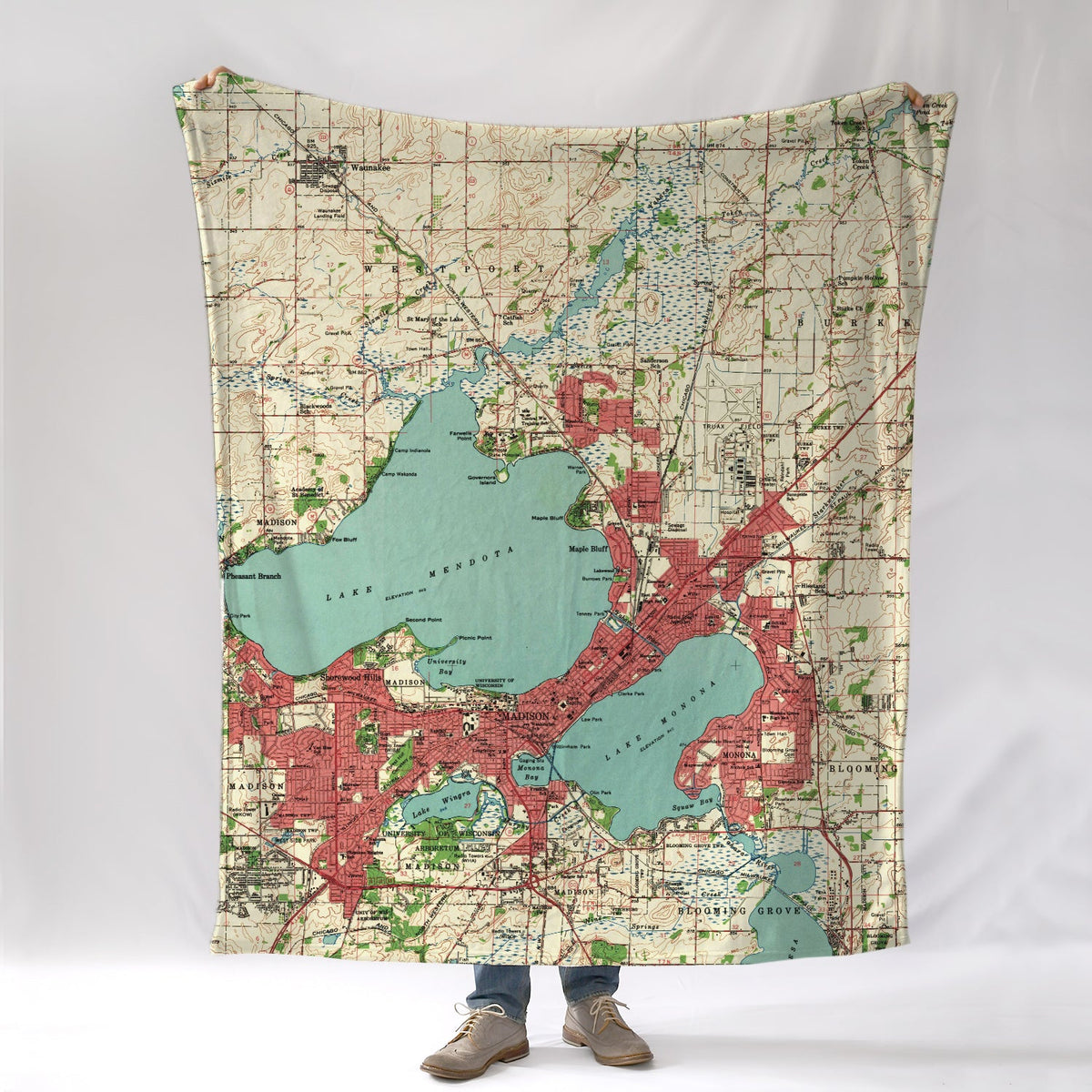 Madison, WI - Topo Map Blanket - Maritime Tribes USABlanket
