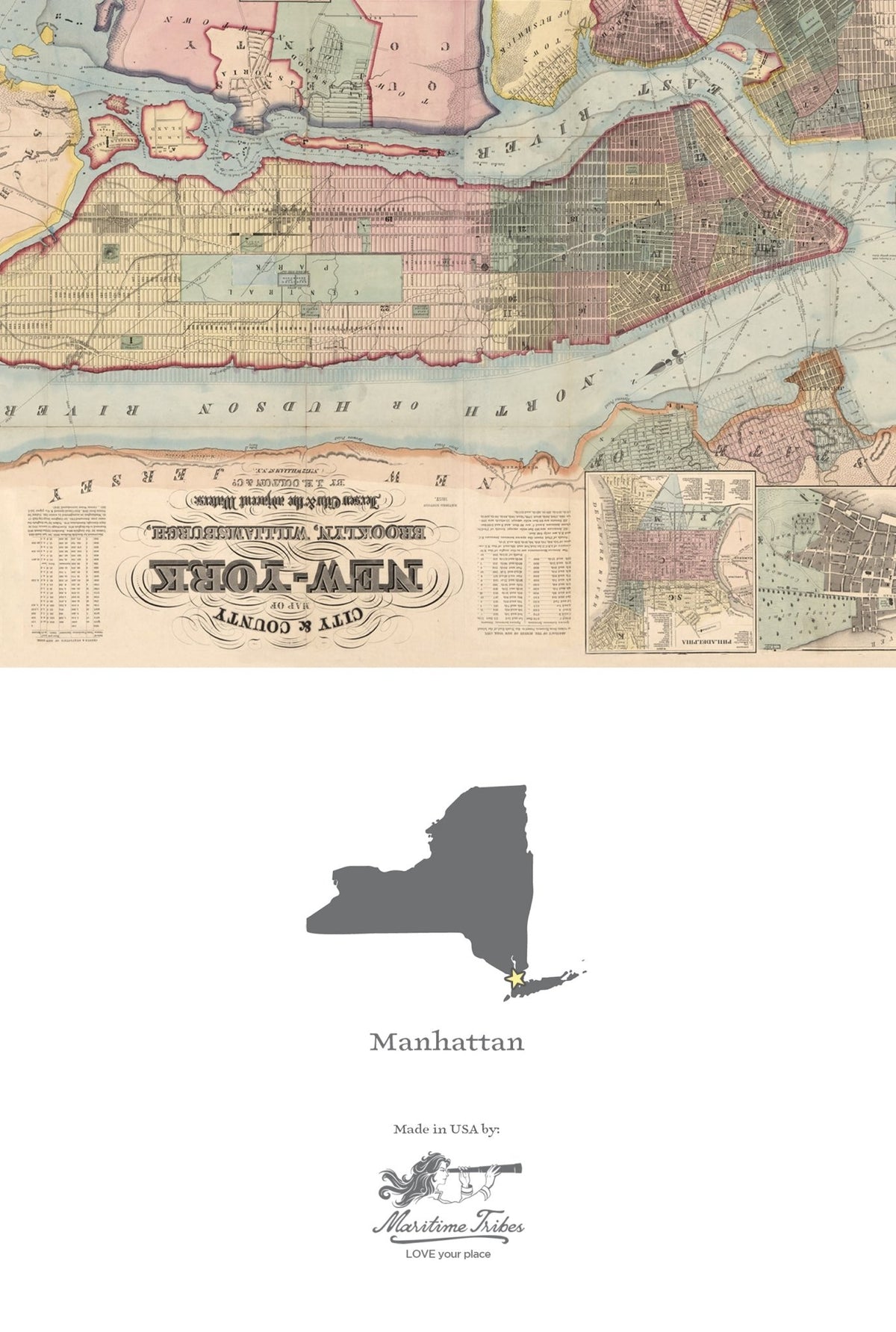 Manhattan, New York City Vintage Map Notecard, Pack of 24 Notecards - Maritime Tribes USANotecard
