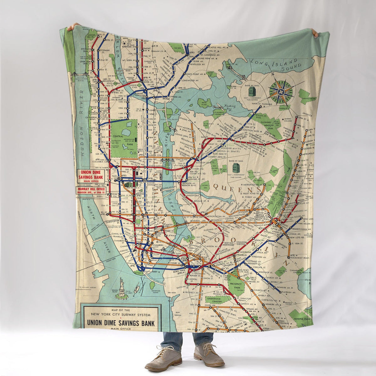 Manhattan, NYC Subway, Vintage Map Blanket - Maritime Tribes USABlanket
