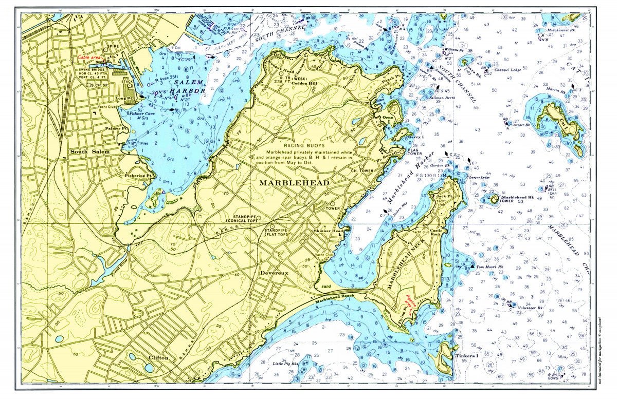 Marblehead Harbor, MA vintage Chart Placemat - Maritime Tribes USALaminated Placemat