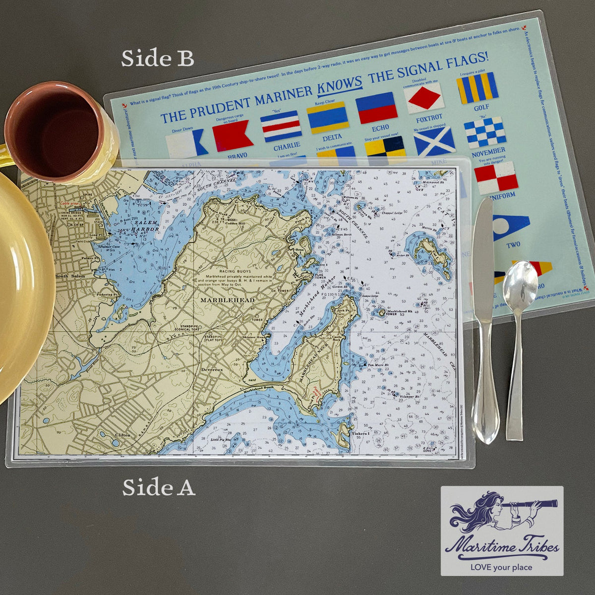 Marblehead Harbor, MA vintage Chart Placemat - Maritime Tribes USALaminated Placemat