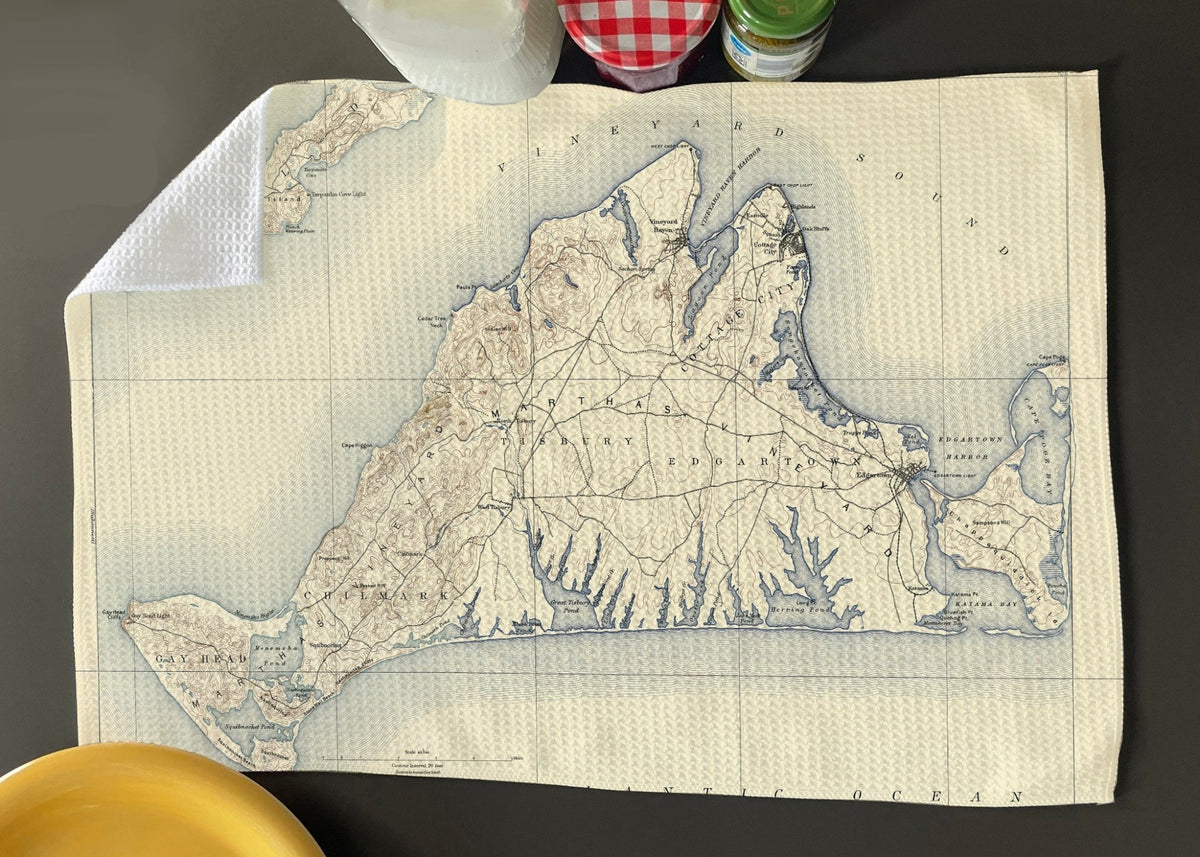 Martha's Vineyard Vintage Map Dishtowel - Maritime Tribes USA