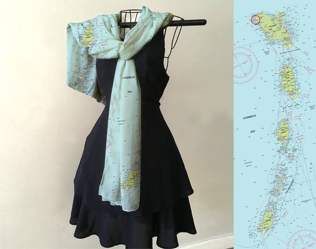 Martinique, St Lucia, St. Vincent & the Grenadies to Grenada Chart Scarf - Maritime Tribes USA