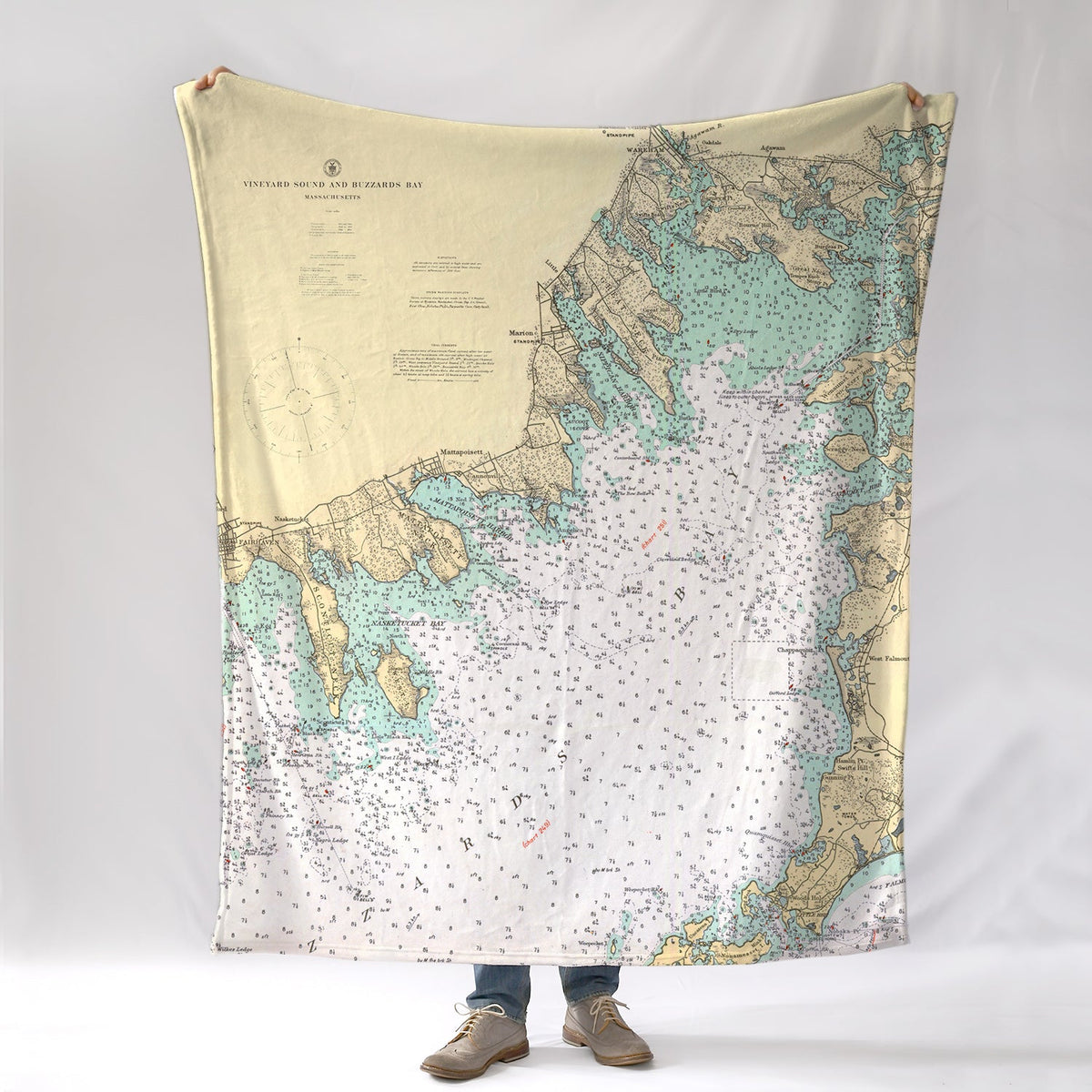 Mattapoisett, MA Buzzards Bay Vintage Nautical Chart Blanket - Maritime Tribes USABlanket