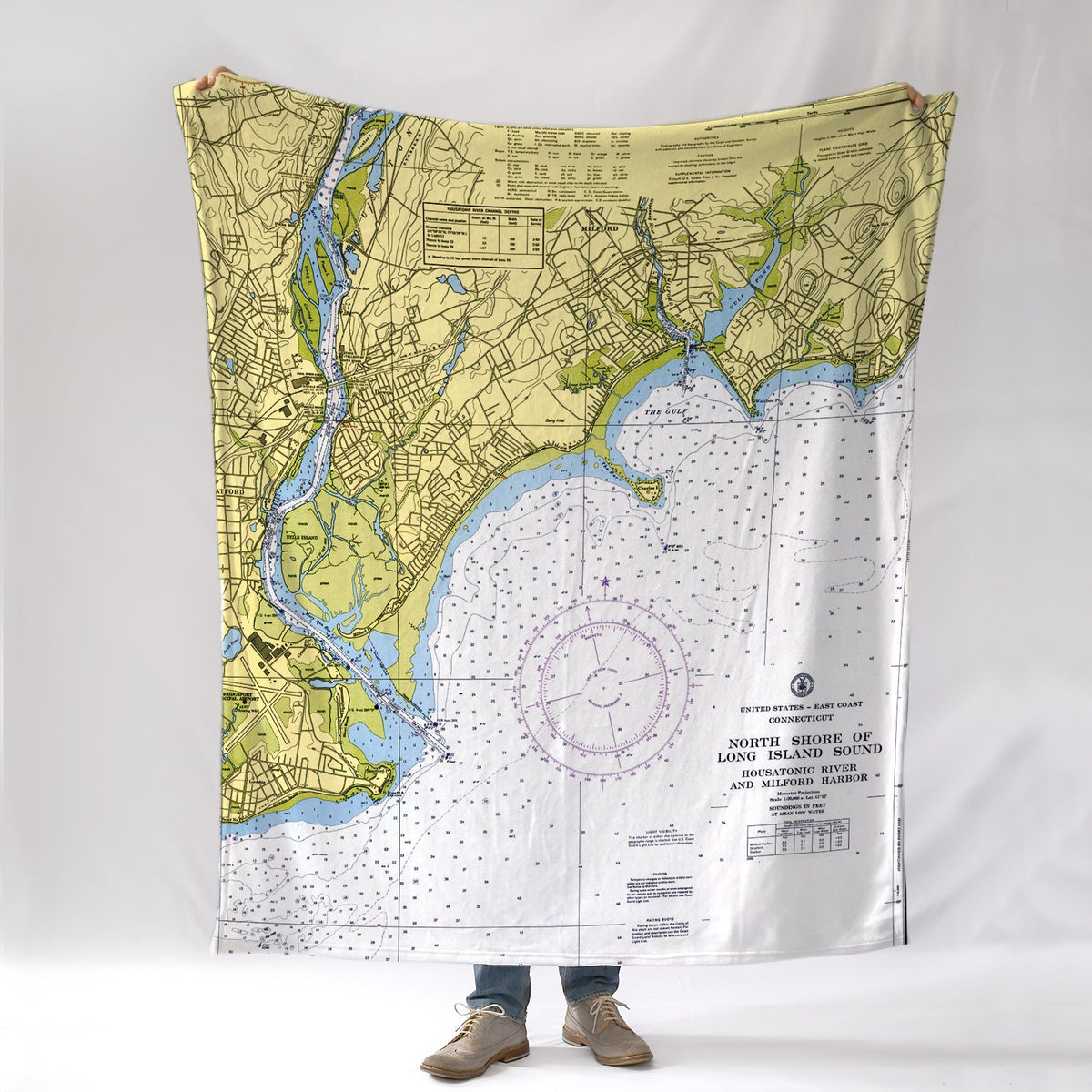 Milford/Stratford/Devon CT Nautical Chart Blanket - Maritime Tribes USABlanket