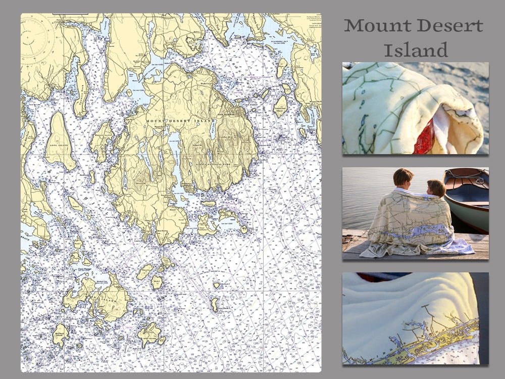 Mount Desert Island, Acadia, ME Nautical Chart Blanket - Maritime Tribes USABlanket