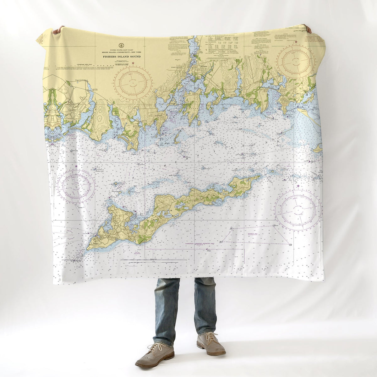 Mystic, CT. (Fishers Island Sound) Nautical Chart Blanket - Maritime Tribes USABlanket