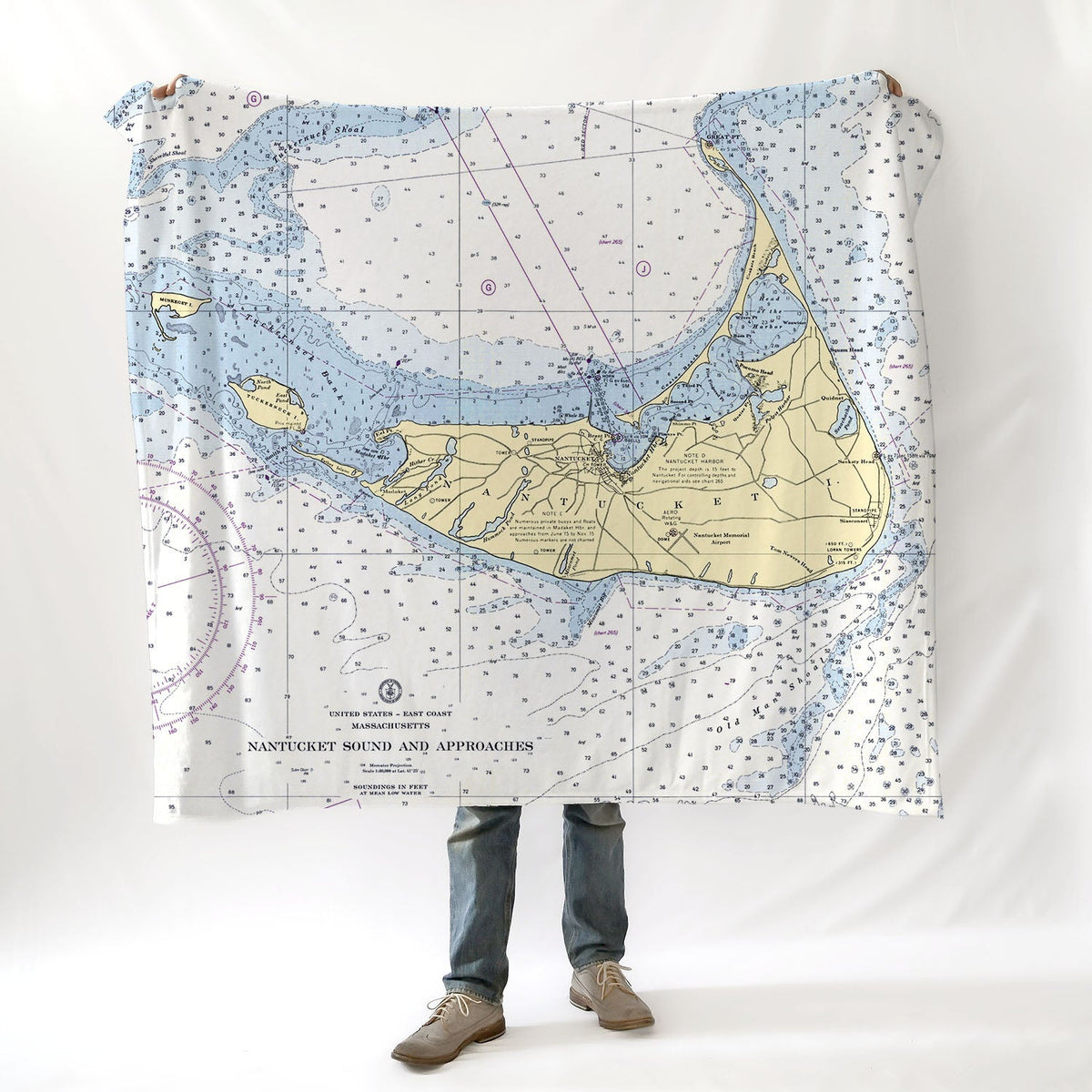 Nantucket, MA Nautical Chart Blanket - Maritime Tribes USABlanket