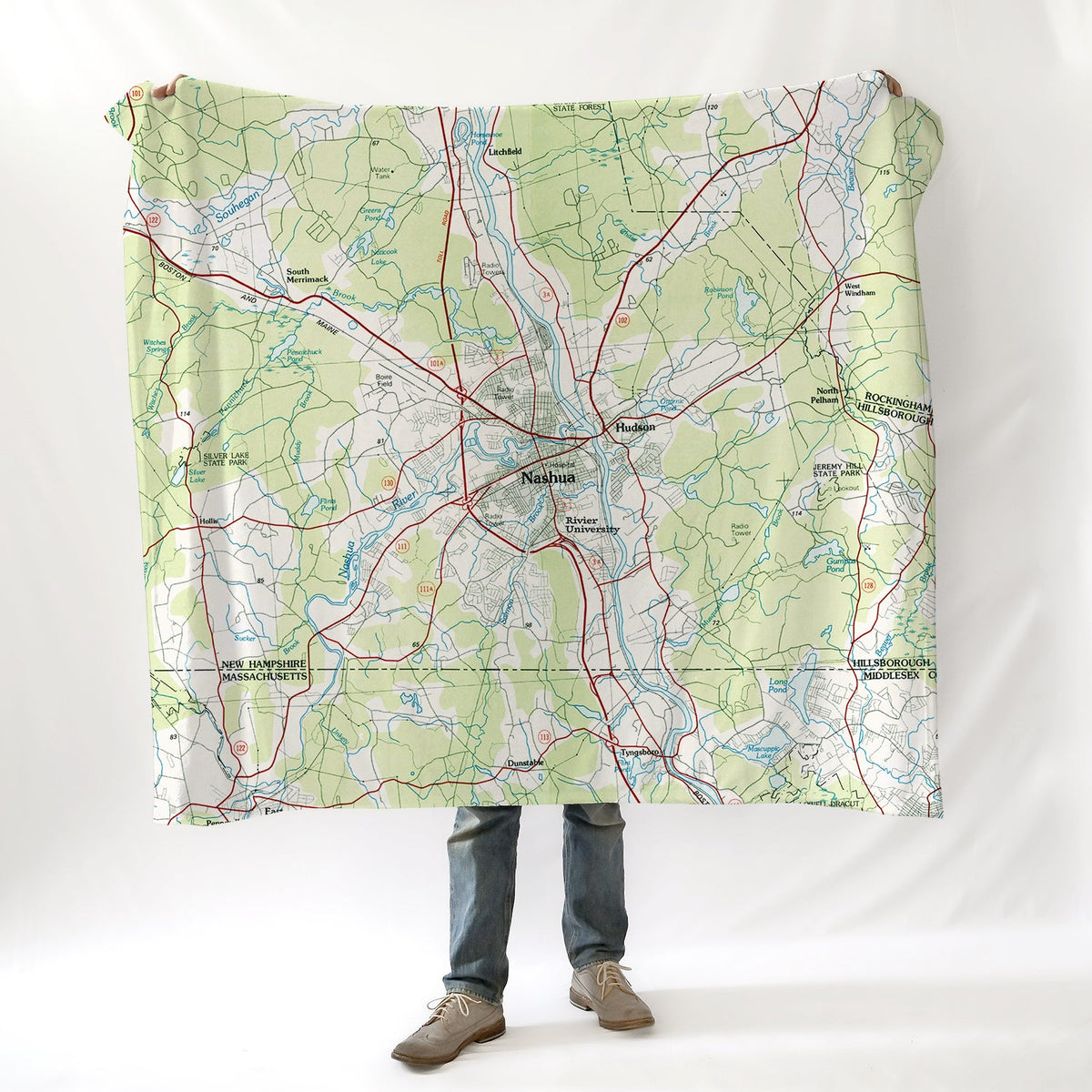 Nashua NH Vintage Topo Map Blanket - Maritime Tribes USABlanket